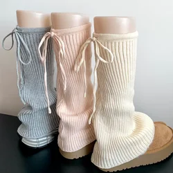 Sweet Ballet Strappy Wide Leg Socks Knitted Strappy Stockings Winter Warm Jk Leggings Y2K Bow Pile Socks Korea Women Calf Socks