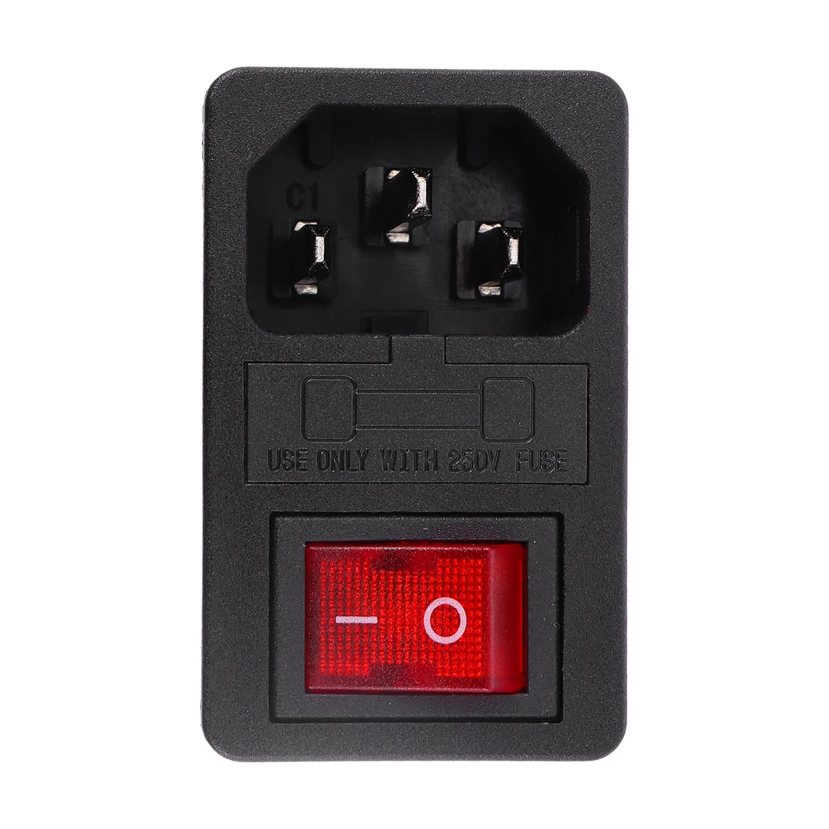 3-Pin Male Ac Power Plug Socket 10A 250V Rocker Switch Fuse Holder Power Inlet Electrical Outlet for Desktop Computers Neon