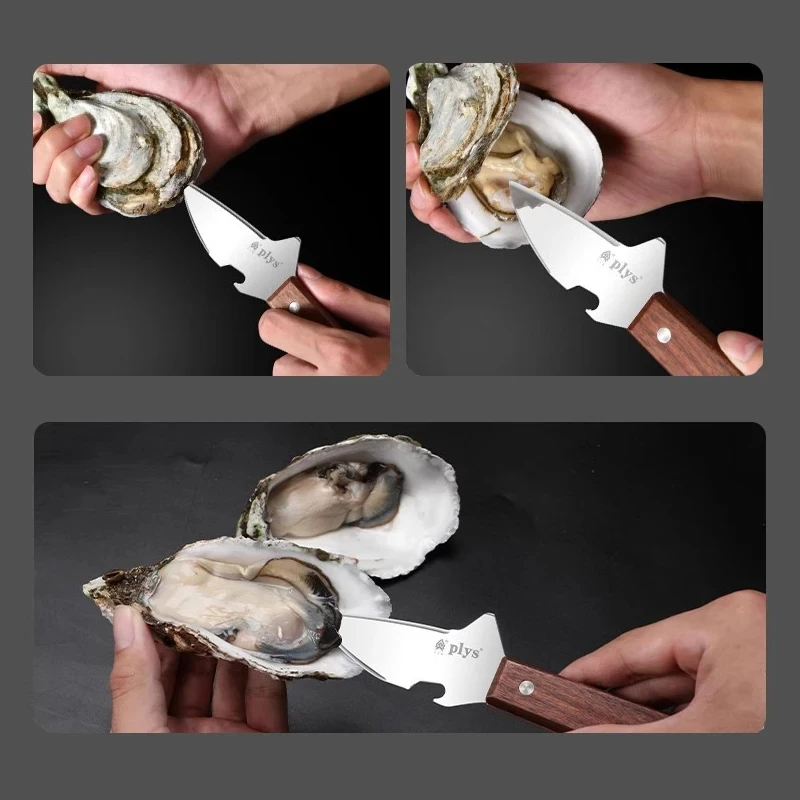 High-quality multi-functional stainless steel oyster knife, oyster shell scallop knife, wooden handle non-slip peeling knife