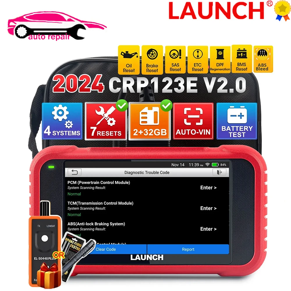 Launch CRP123E V2.0 X431 CRP123E OBD2 Automotive scanner 4 System Car diagnosis Oil ETC SAS Reset CRP123x crp123i Code reader