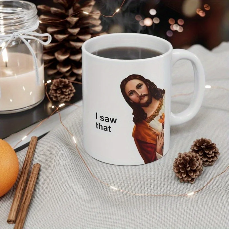 I Saw That - Unique Ceramic Mug with Humorous Jesus Design, Perfect Gift for Humor Lovers and Everyday Use