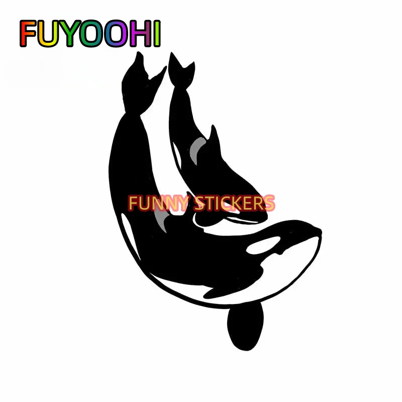 FUYOOHI Orca Whale Swimming Together Anime Car Stickers Surfboard Scratch-Proof Waterproof Windshield Decal