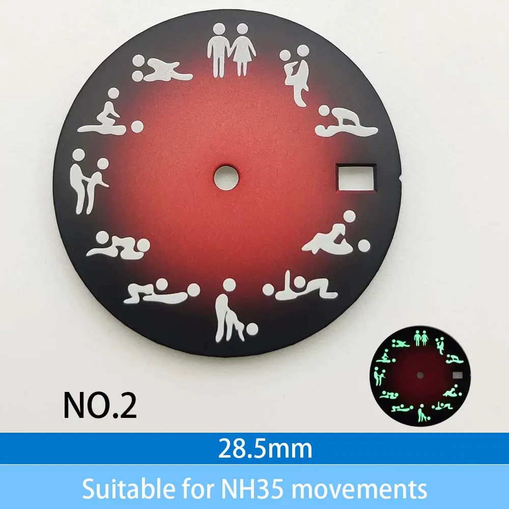 новый стерильный циферблат диаметром 28,5 мм подходит для механизма NH35, с окошком даты и зеленой люминесценцией.