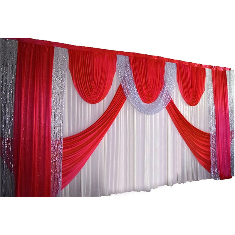 10x20ft/3x6M Ice Silk Wedding Backdrop Curtain With Silver Sequin Drapery Stage Background Photo Booth Event Banquet Decoration