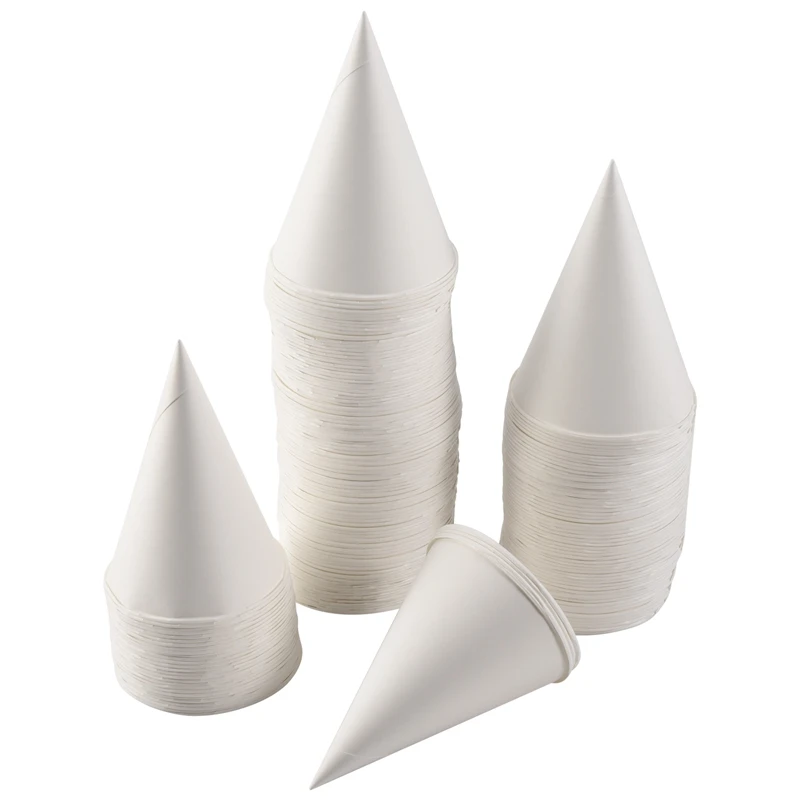 

A21I-White Paper Cone Cups, Snow Cone Cups,Coated Leakproof Cone Paper Cups For Slush, Shaved Ice, Water 200Pcs
