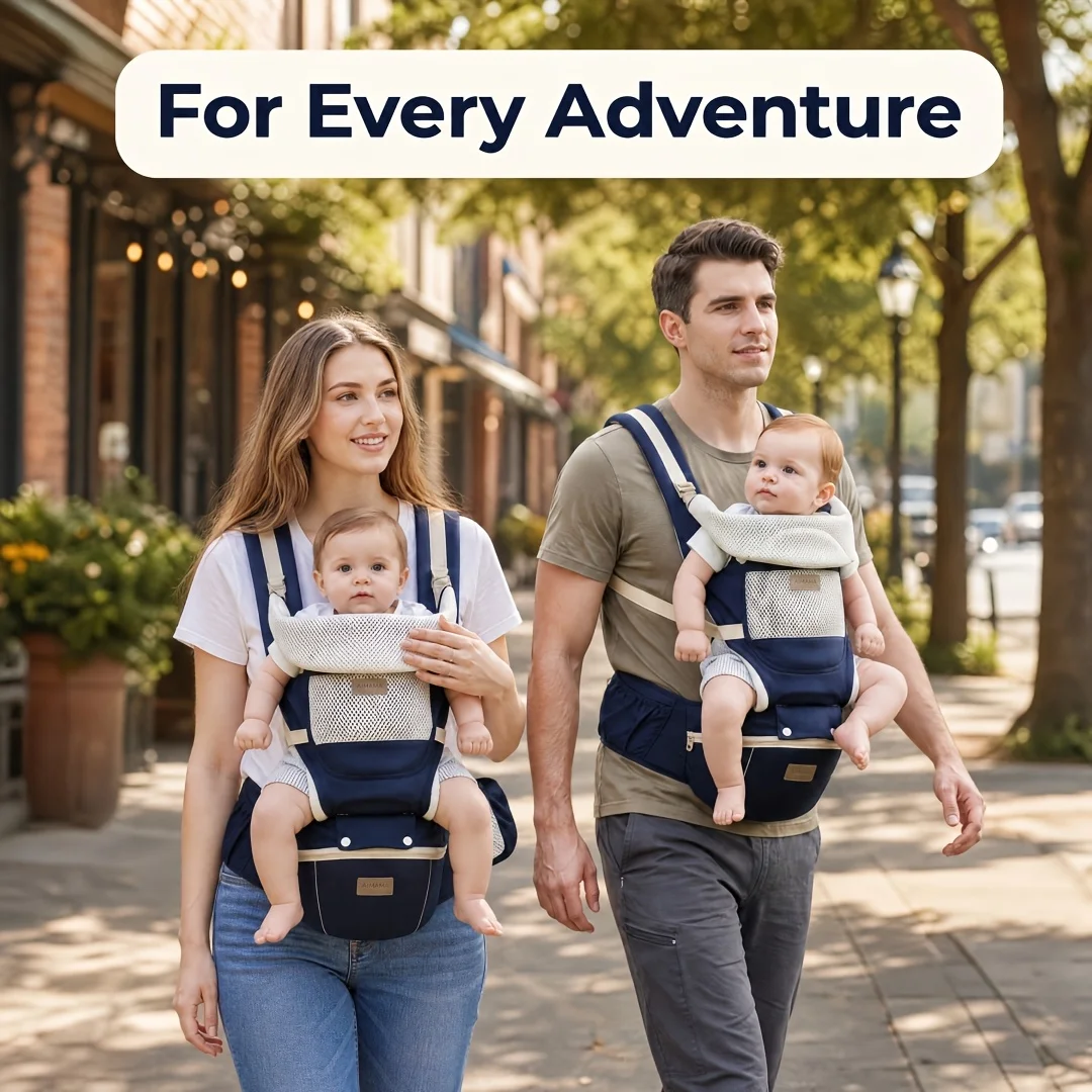 AINOMI Baby Carrier with Hip Seat, Breathable Mesh Infant Sling, Adjustable Padded Baby Holder with Storage Pocket, Multi‑Positi