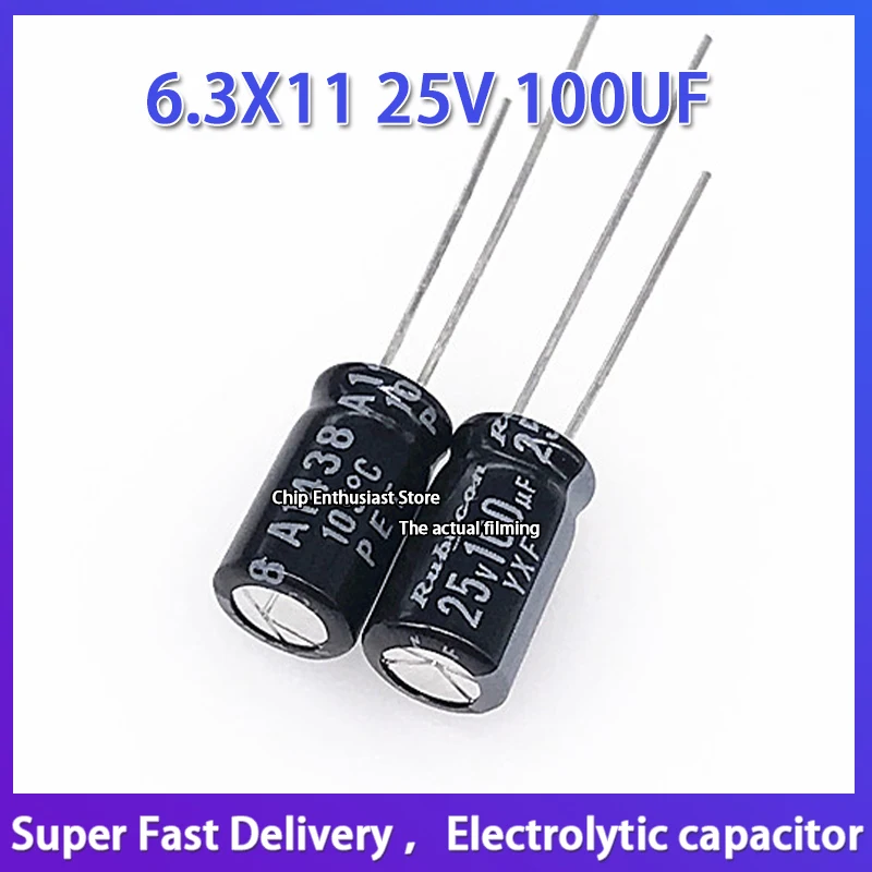 10PCS Rubycon imported aluminum electrolytic capacitor 25v 100uf 6.3*11 ruby yxf ZL high frequency 6.3X11 25V 100UF