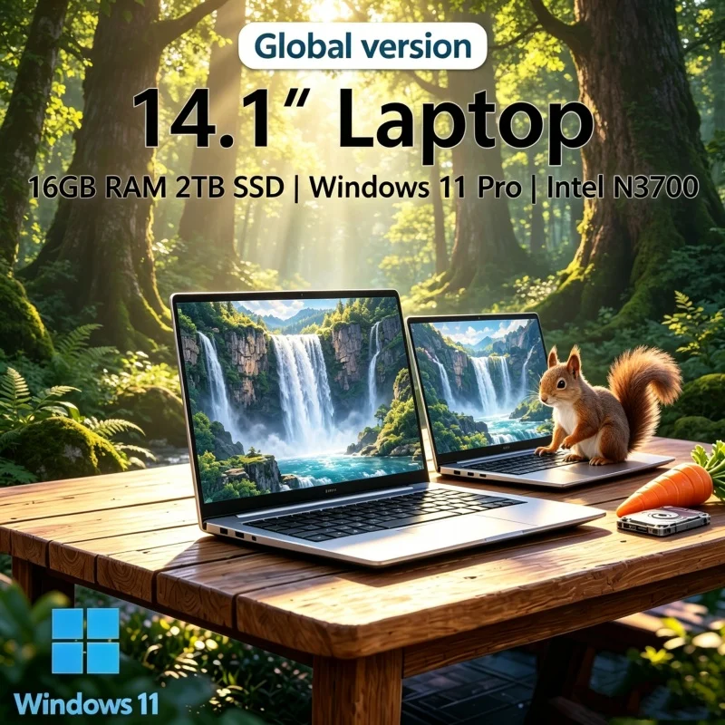 

2026 Hallowed Modest 14.1'' Frailthin Laptop 16GB RAM SSD Intel N3700 1080P Screen Windows 11 Pro Smart Easy Earnest Cunning