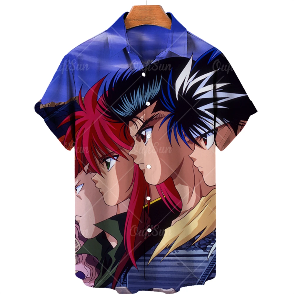 2022 New Anime Print Shirt Casual Fashion Hawaiian Shirt Men\'s Summer Tide Cool Short Sleeve Funny Top Light Breathable 5xl