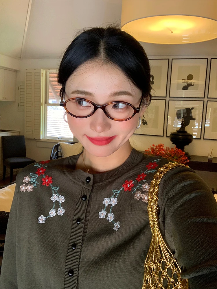 

Ladies' Ice Silk Knitted Long Sve Top 2025 New Sle Embroidered Slim Fit Outerwear Cardigan Korean Sle Commute Faion