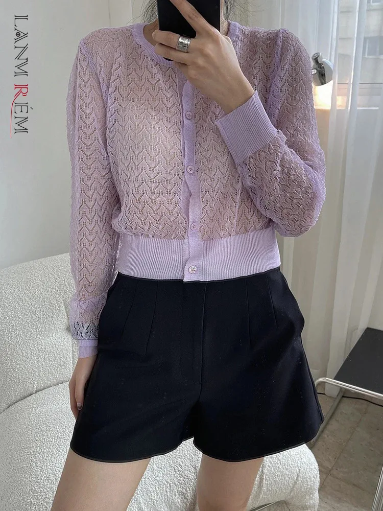 

Женский трикотажный свитер LANMREM, однобортный свитер с круглым вырезом и длинными рукавами в Корейском стиле, лето 2024, новинка, 26D9874