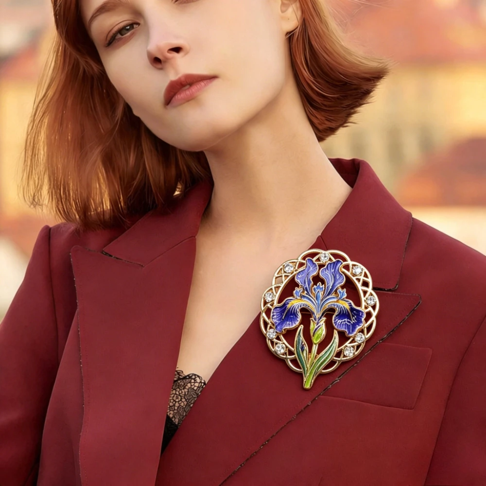 Baroque-style Luxury Openwork Iris Design Brooch for Men and Women, Jewelry and Fashion Accessories, Wedding and Party Gifts