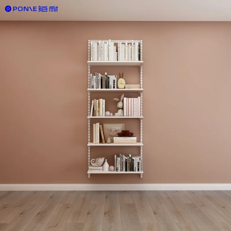 custom.0.8M Moderner Stil Weißes Minimalistisches Tragbares Verstellbares Wandmontiertes Holz-Eisen-Bücherregal mit 6 Regalböden für Schule und
