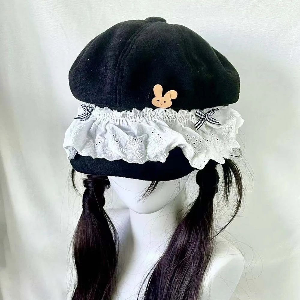 Mori Girl-boina de encaje de doble capa para chica, gorro octogonal transpirable informal elegante para viajes al aire libre, estilo Lolita, Vintage