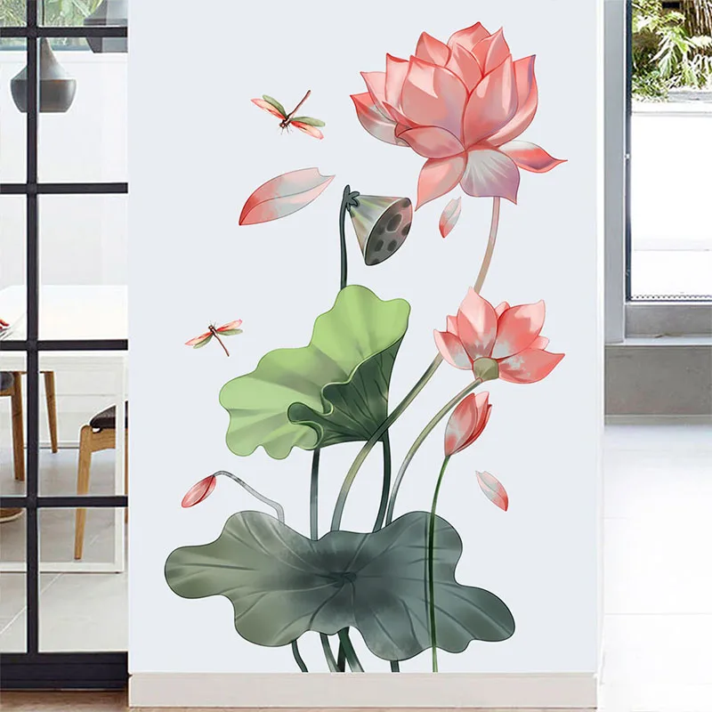 New creative lotus dragonfly stickers for living room, bedroom, foyer, beautification and decoration wall stickers