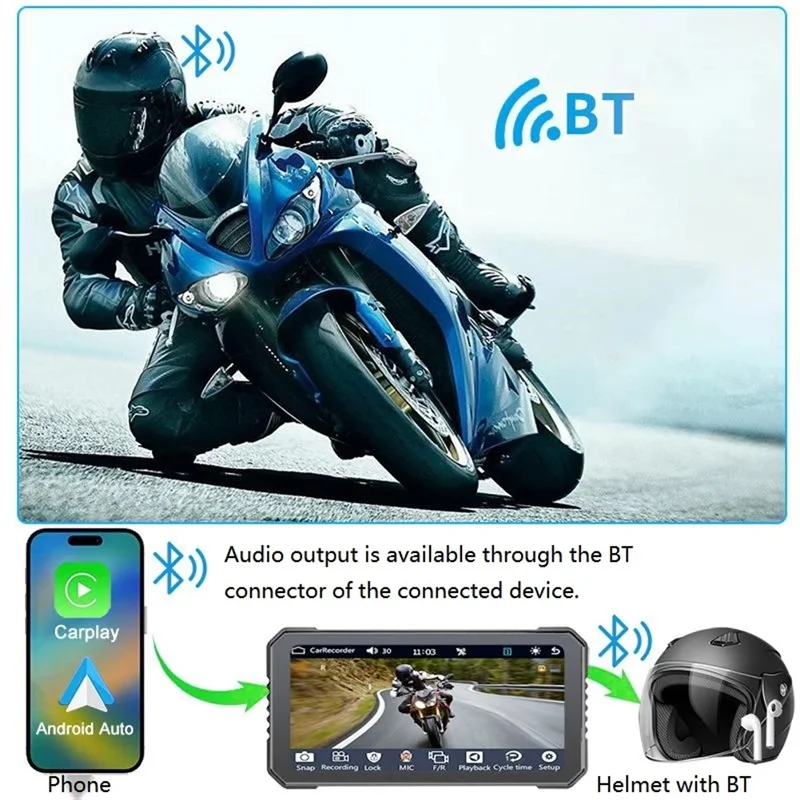 

AC57-6,25-дюймовый мотоциклетный видеорегистратор, беспроводной Carplay для Android, авто, GPS-навигатор, Bluetooth, водонепроницаемый сенсорный экран