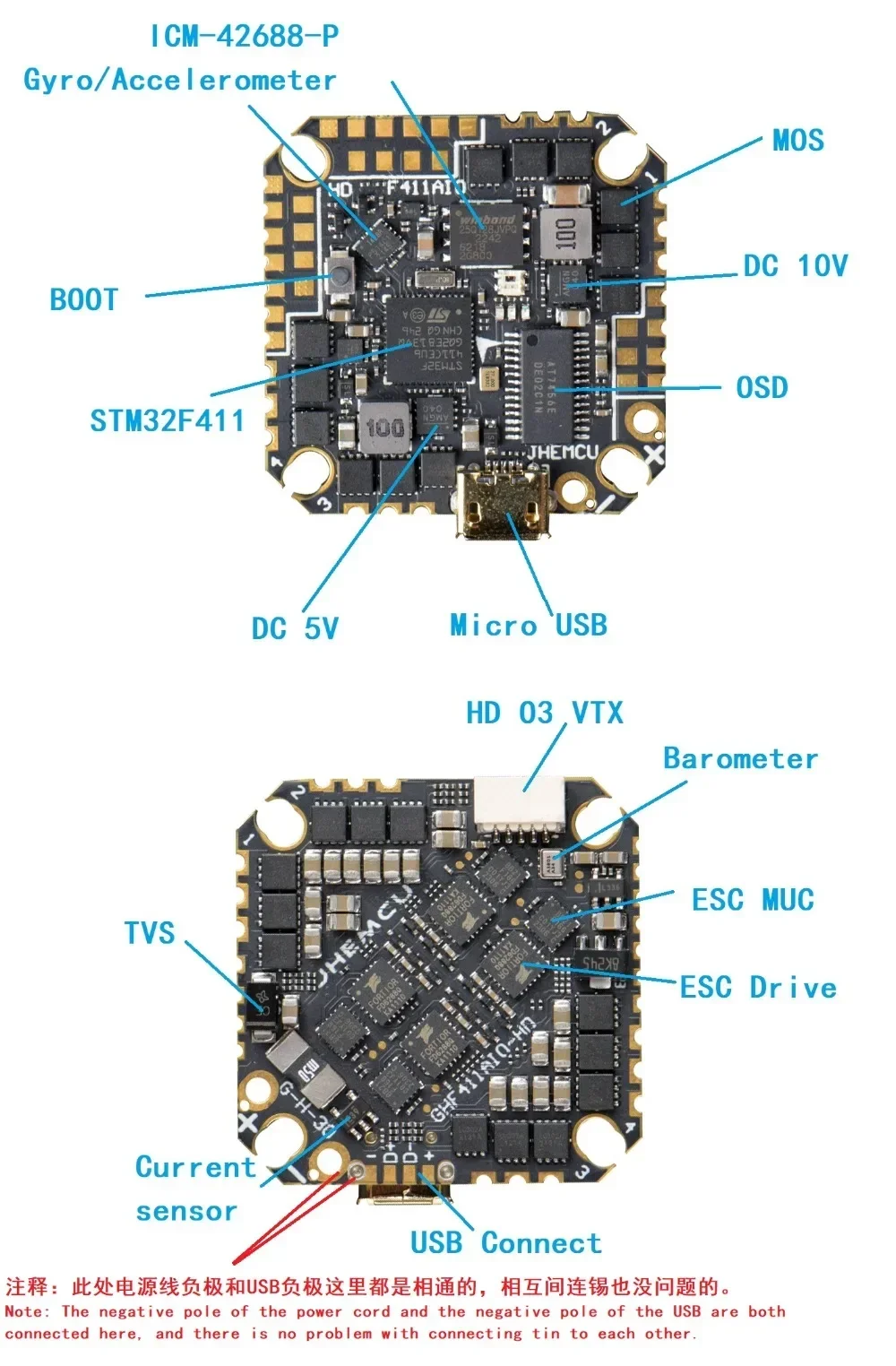 JHEMCU GHF411AIO-HD OSD kontroler lotu BLheli_S 40A 3-6S 4 w1 bezszczotkowy ESC do wykałaczki dron wyścigowy RC FPV