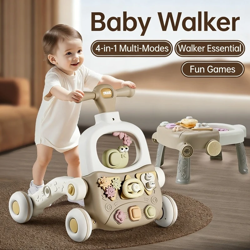 6-in-1Anti-Rollover Baby Walking Cart - Multifunctional Handcart with Game Table, Sliding Toy Walking Aid for Toddlers, Foldable