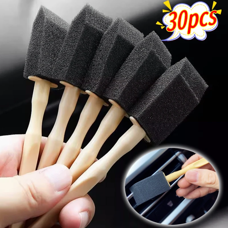 1-30Pcs Sponge Cleaning Brush Car Air Vent Air Conditioner Grille Cleaning Dust Remove Long Handle Brush Car Interior Accessorie