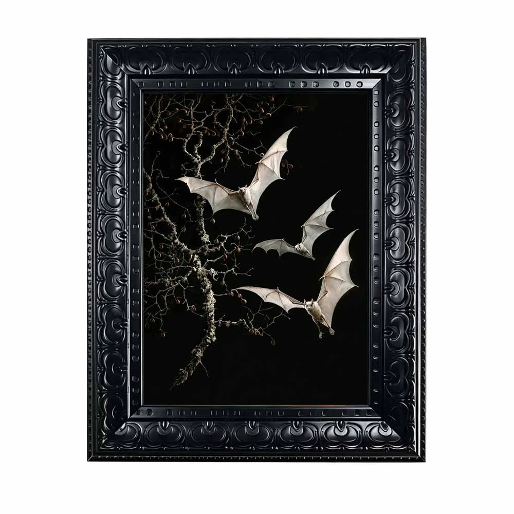 Halloween Wall Art Gothic Dark Academia Bat Decor Framed Canvas Wall Art for Living Room Bedroom Haunted House view 2
