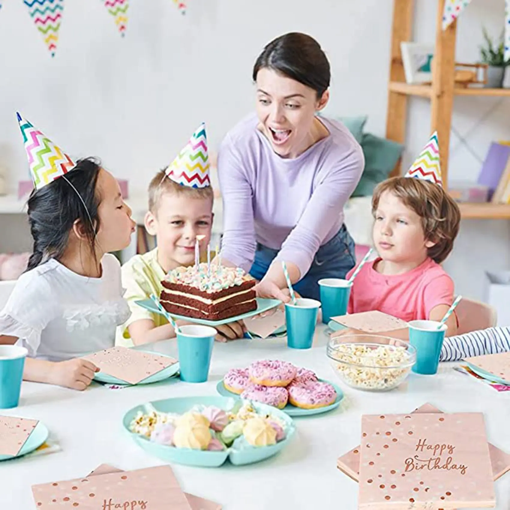 Servilletas de feliz cumpleaños para niños, de 3 capas servilletas de papel, decoración de mesa de oro rosa, Decoración de cumpleaños