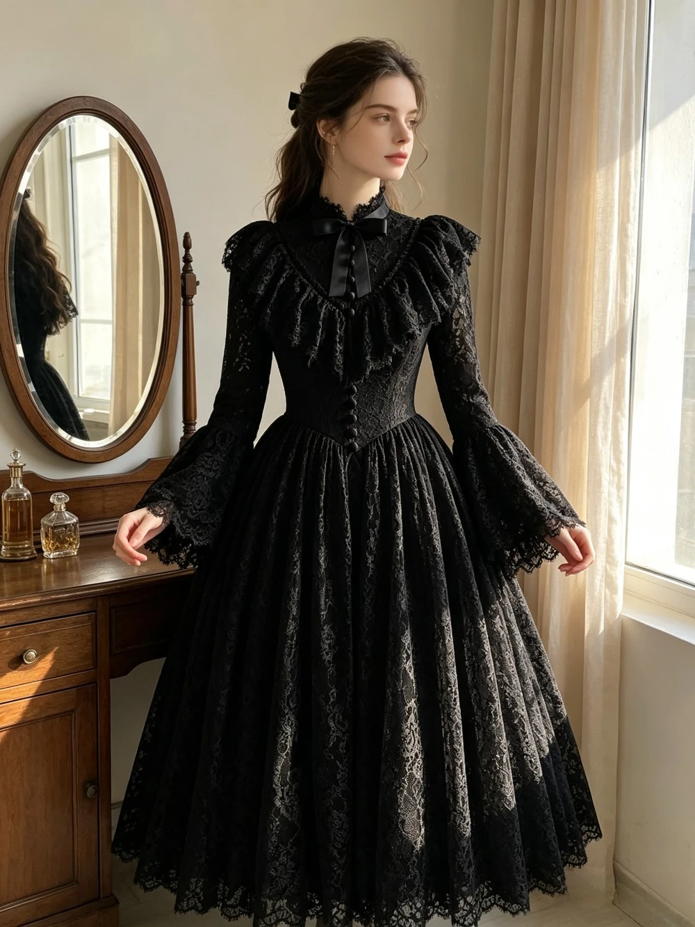 Customized Lace Special Ball Gown with Ruffles and Bell Sleeves An Elegant Floor Length Evening Gown Suitable for 2026 Dinners