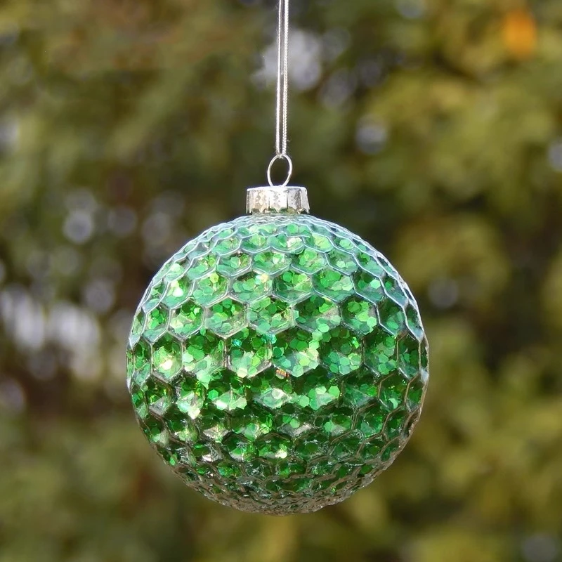 

Free Shipping 8pcs/pack Green Series Glass Ball Pendant Handmade Craft Christmas Day Tree Hanging Globe Ornament