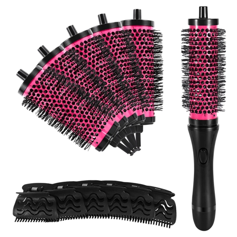 

Best 6pcs/set 3 Sizes Detachable Handle Hair Roller Brush with Positioning Clips Aluminum Ceramic Barrel Curler Comb Hairdresser