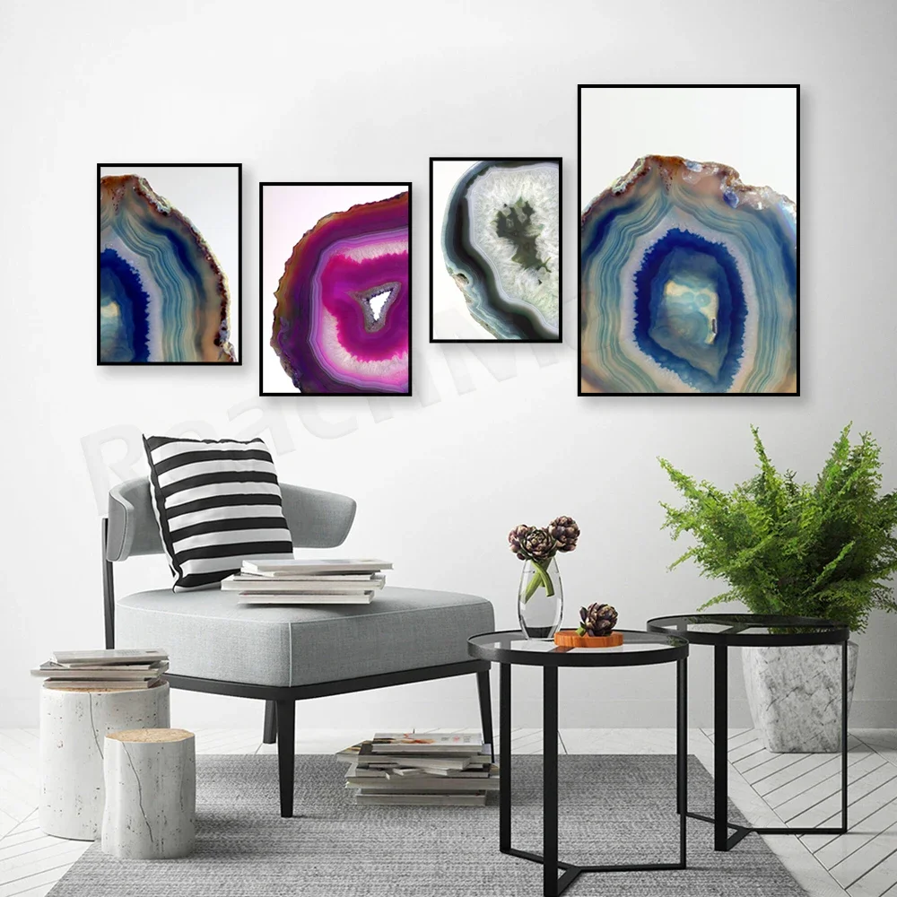 Black and grey onyx, magenta onyx, blue onyx abstract wall art, printable boho decor, natural stone geode print poster