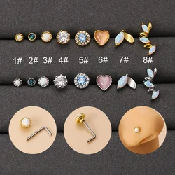 1Piece 20G Stainless Steel Opal Stone L Shape Nose Studs for Women Luxury Zircon Nose Stud Ring Nostril Nose Piercing Jewelry