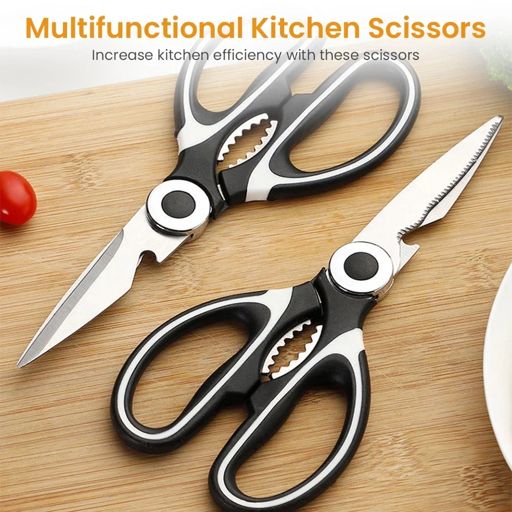 Stainless Steel Scissors Kitchen Household Bone Scissors Chicken Wings Fish Chopper Bottle Opener Clip Walnut Kitchen Tools