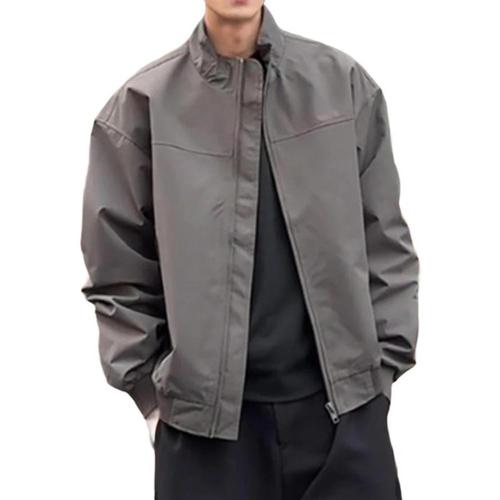 Men's Stand Collar Long Sleeve Windbreaker Jacket Oversized Casual Streetwear Outerwear for Daily and Holiday Use