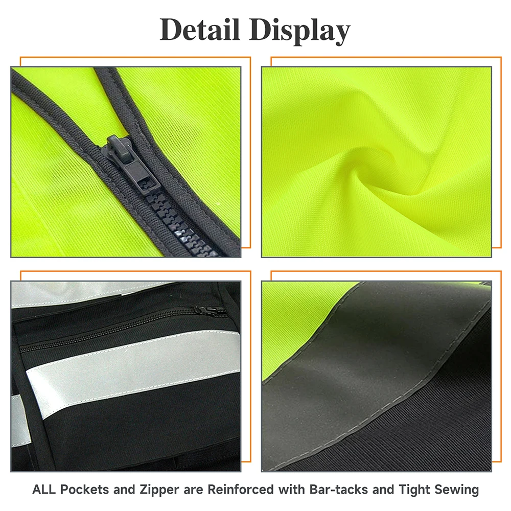 Custom LOGO Two Tone Safety Vests with Pockets and Zipper High Visibility Construction Working Vest Hi Vis Workwear