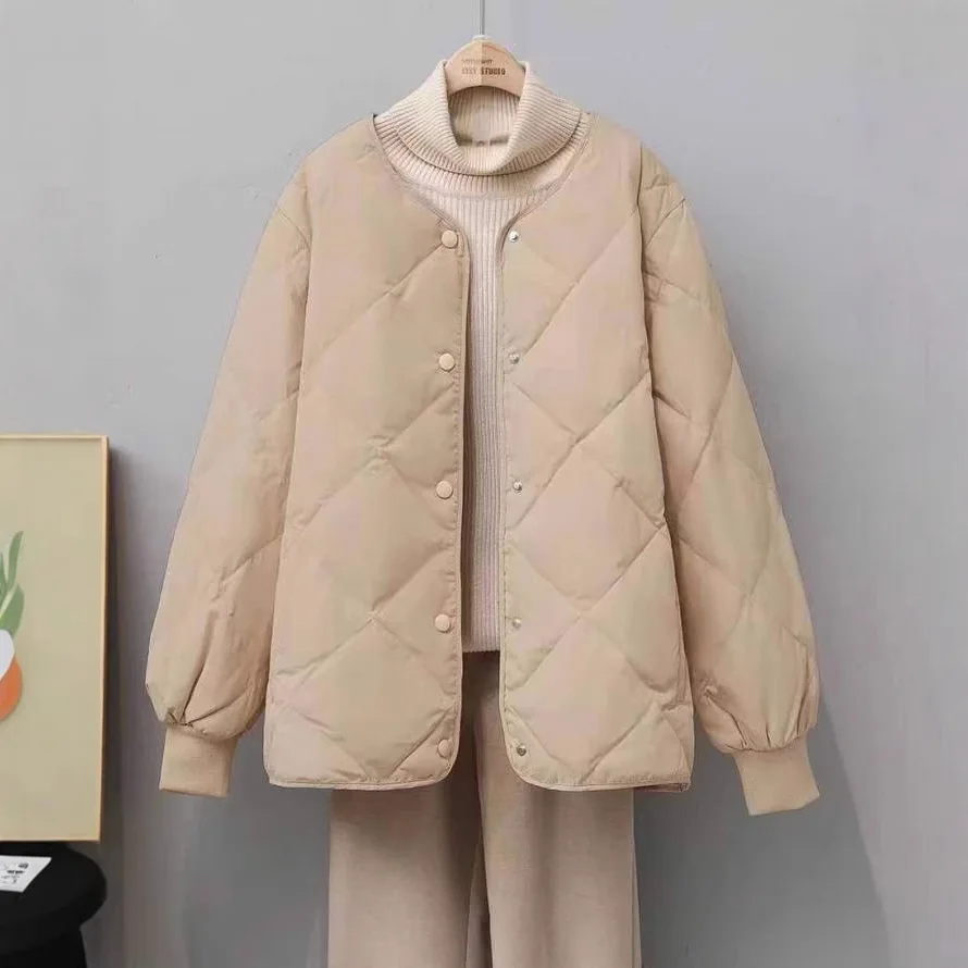 Women Down Jacket Short Diamond Quilted Lightweight Winter Duck Down Coat Korean Style Stand Collar Outerwear JK-346 Пуховик