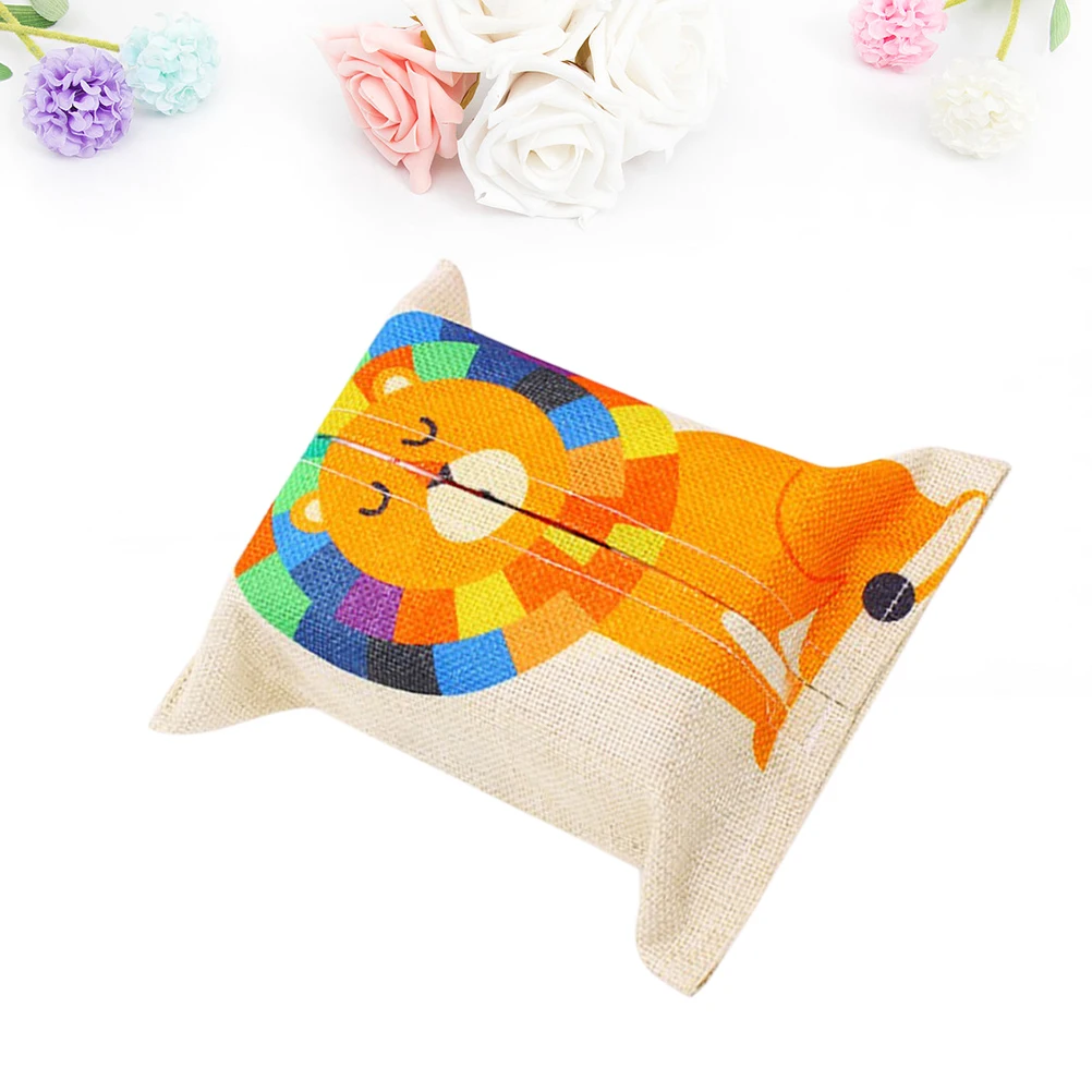 

1pc Cotton Linen Fabric Tissue Box Cover Napkin Holder Storage Case Cartoon Lion Design For Living Room Bedroom Car Travel Home