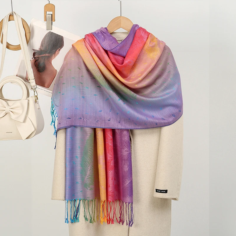 

High Quality Two-Sided Pattern Elegant Women Pashmina Jacquard Cashmere Scarves Winter Thick Warm Shawl Coldproof Blanket Scarf