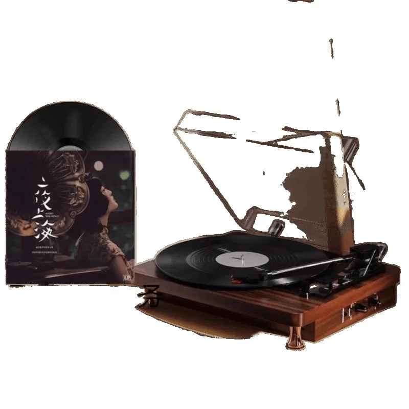 

vinyl record turntable machine, retro phonograph, living room bluetooth speaker, audio ornament