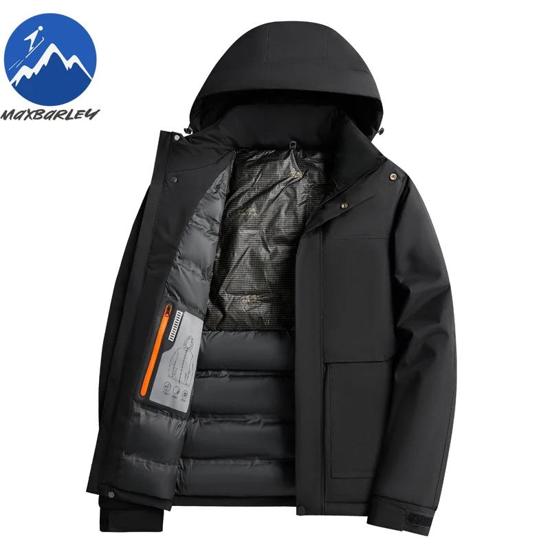 سترة Maxbarley للرجال من الجرافين مريحة للمغامرة الخارجية سترة سميكة دافئة بغطاء للرأس قابل للفصل ملابس شتوية مقاومة للرياح