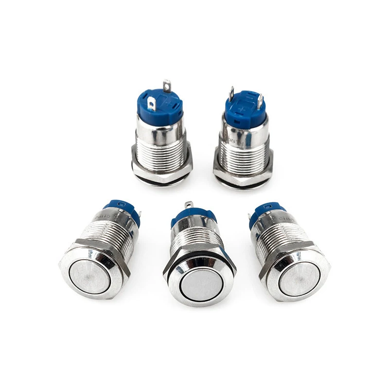 Metal Push Button Switch 12MM Self-locking Reset Start Stop Round Flat Head Normally Open/Normally Closed