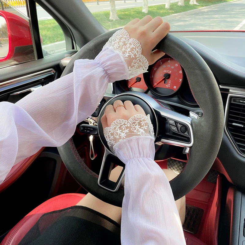 Summer Long Sleeves Women Lace Cycling Driving Arm Warmers Uv Protection Loose Cool Hand Sleeves Fashion Fingerless Gloves