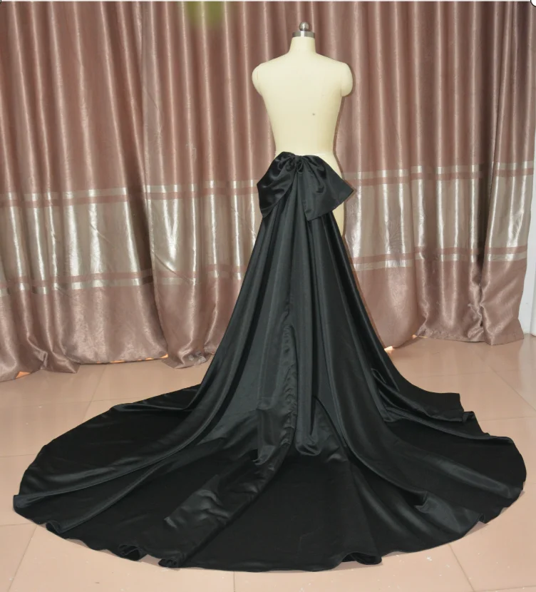 

black Bow waist decoration Satin detachable train Bride dress train Bridal skirt custom size