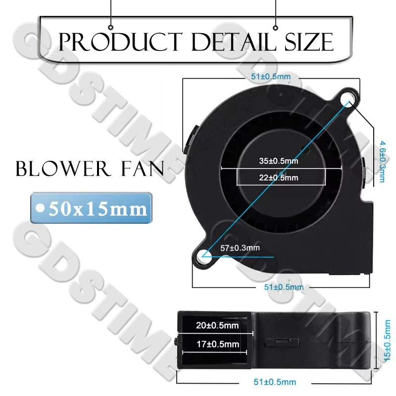 2PCS Gdstime 5V 12V 24V 5015Dual Ball Bearing 3D Printer 50x50x15mm DC Cooling Fan 50mm x 15mm Long Cable Blower Cooler Radiator
