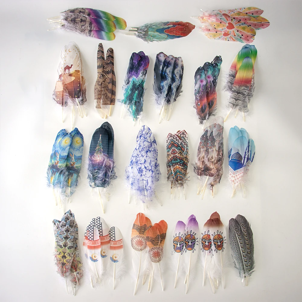 10/20/50/100/200PCS Mixed Styles Printed Goose Feathers 15-20cm/6-8inch For DIY Wedding Vase Hat Headdress Handmade Craft Decor