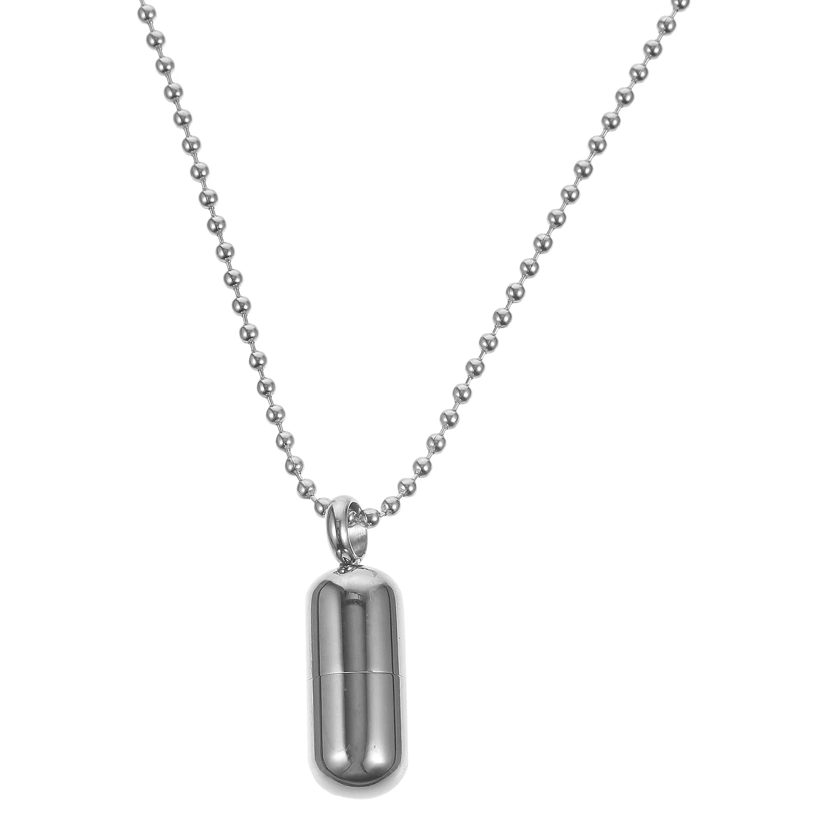 

Openable Capsules Pendant Necklace Steel Color 55cm Chain Pill Case For Women Men Titanium Smooth Edge Accessories
