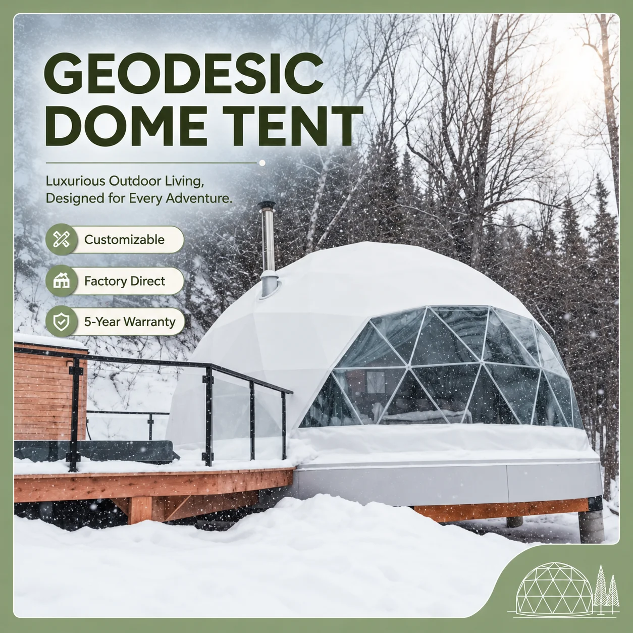 Winter Outdoor Geodesic Dome House, Waterproof Luxury Glamping Igloo Tent For Cold Weather Resort Camping