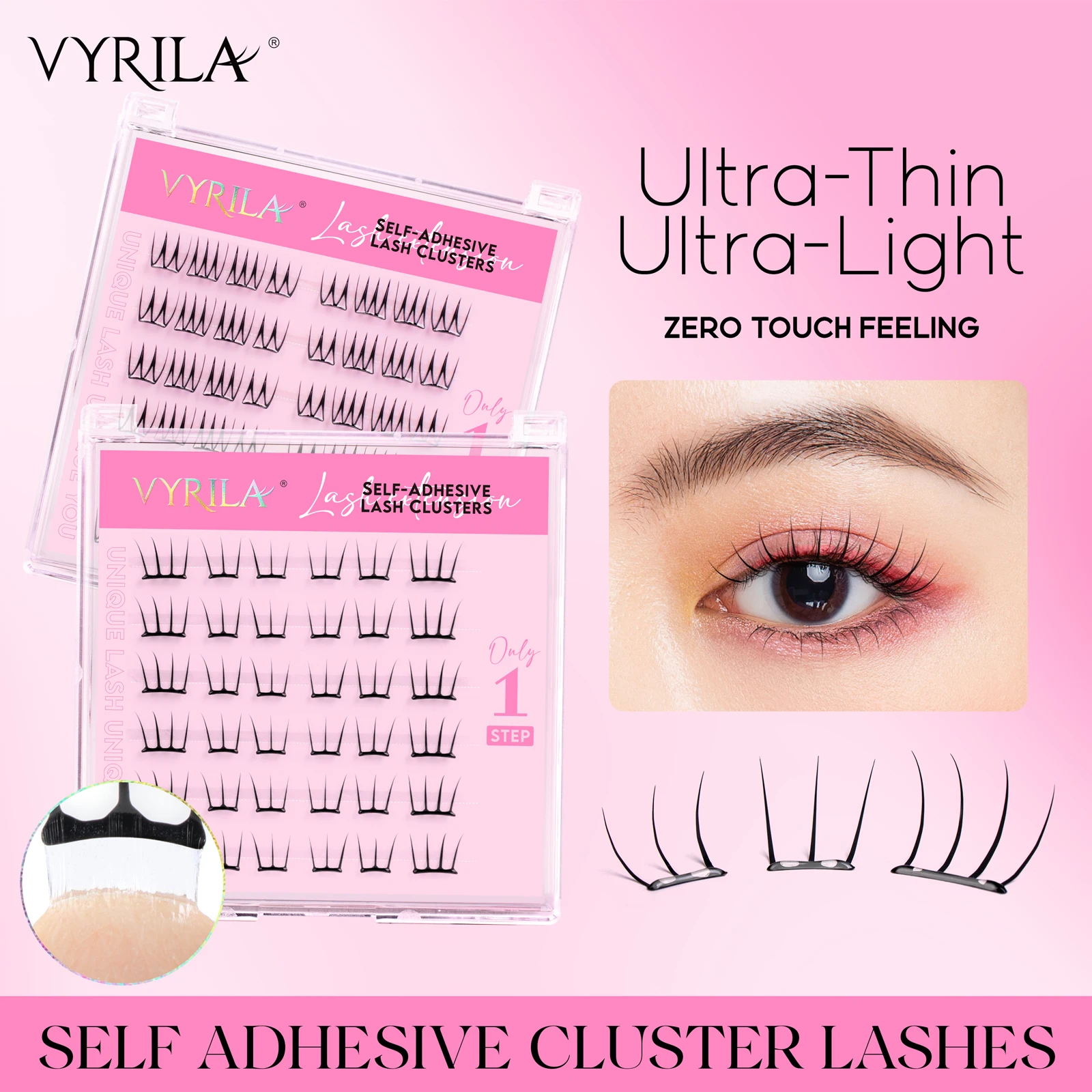 VYRILA Klebefreie Cluster-Wimpern Ultra-dünne Blattserie Künstliche Wimpern mit Zero-Touch-Gefühl Segmentierte Wimpern