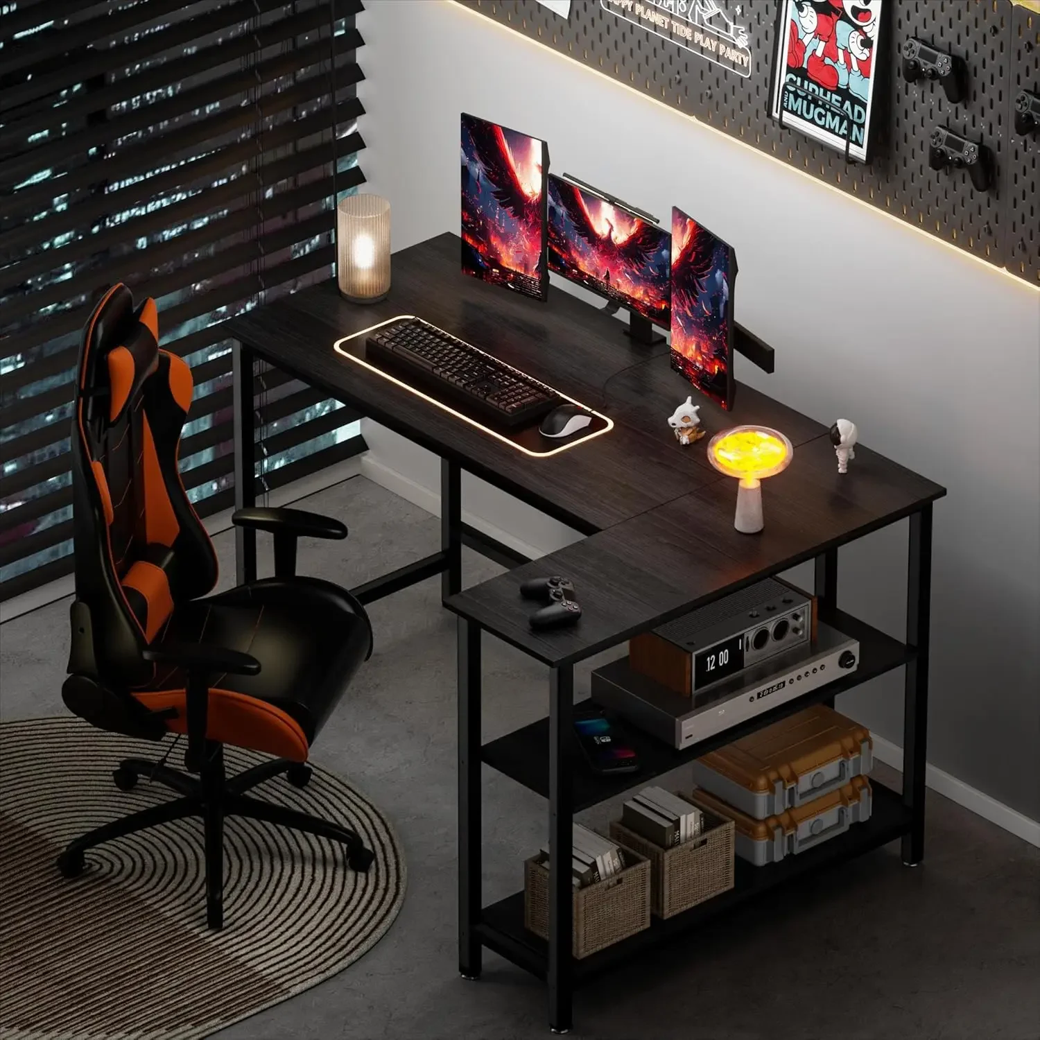 Computer Desk - Home Office Desk with Shelf, Gaming Desk Corner Table for Work, Writing and Study, Space-Saving, Black