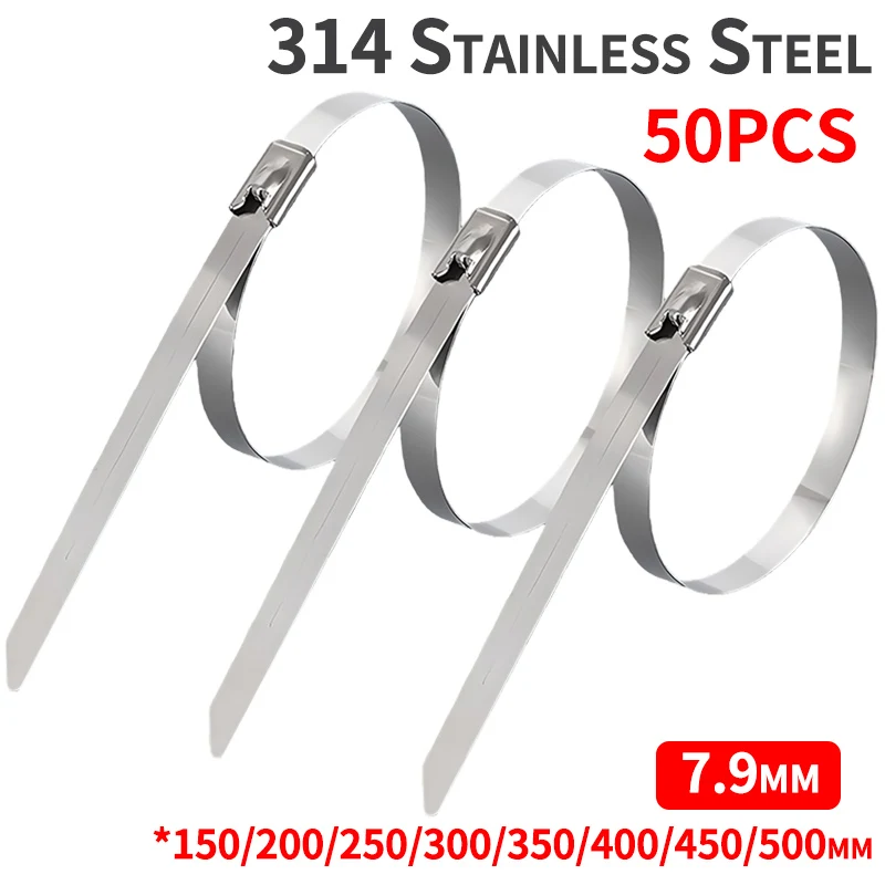 Attaches de câble en acier inoxydable 304, 7.9mm, attaches métalliques autobloquantes robustes pour le câblage du plateau de câbles extérieur