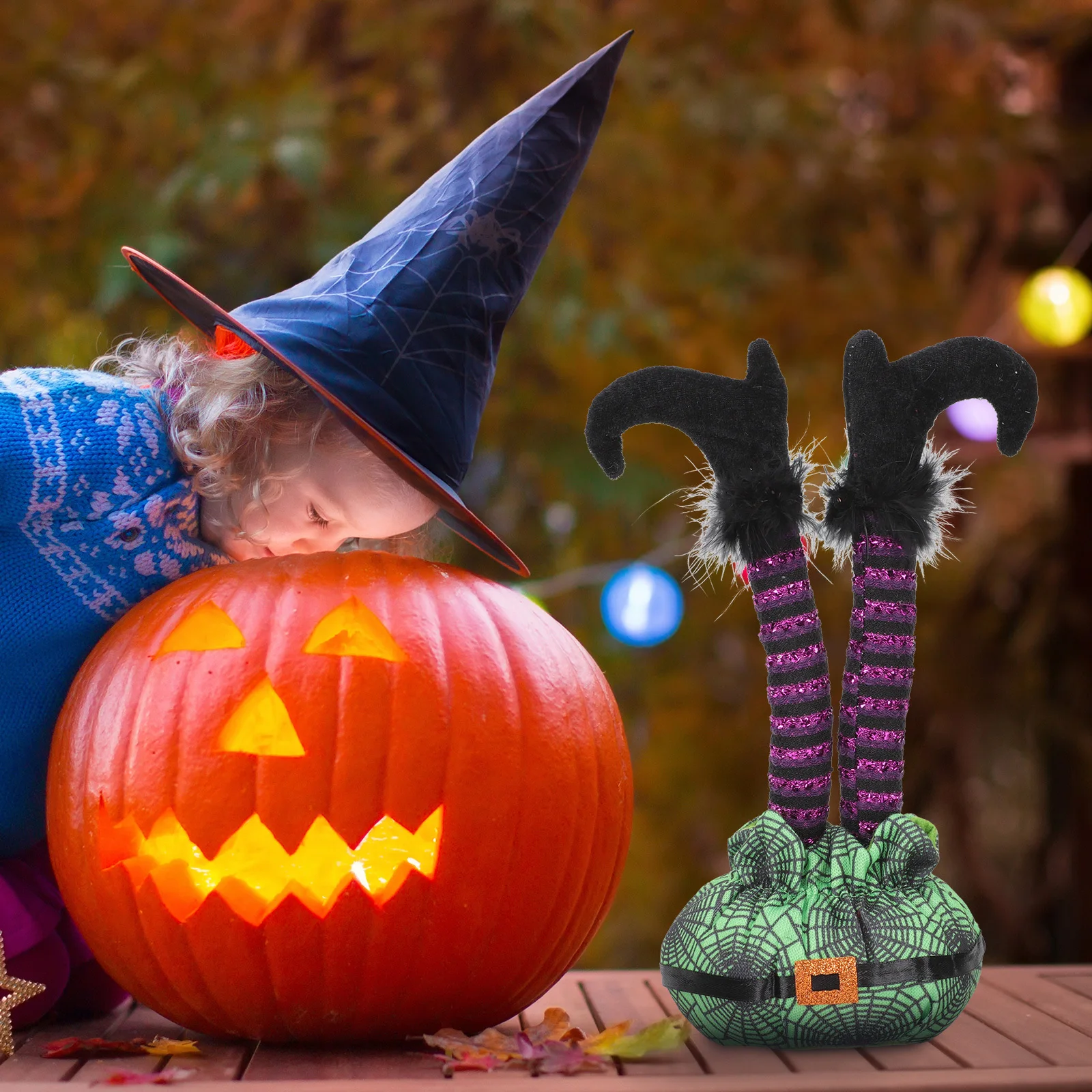 

1pcs Halloween Legs Decoration Striped Leg Prop For Indoor Outdoor Use Bendable Wire Included Home Party Scene Layout Decorative