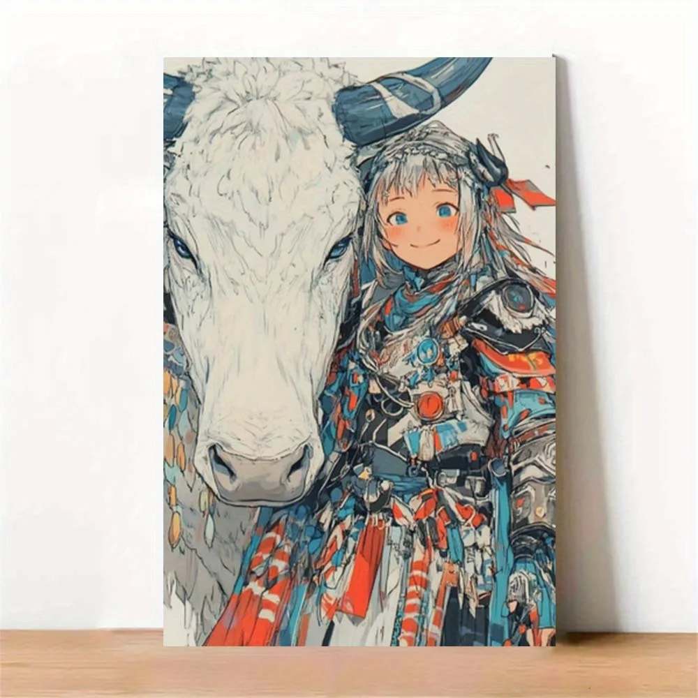 

1pc Tibetan Girl & Yak Traditional Art Print - Vibrant Cultural Canvas Poster, Unframed Wall Decor for Home Office, Birthday